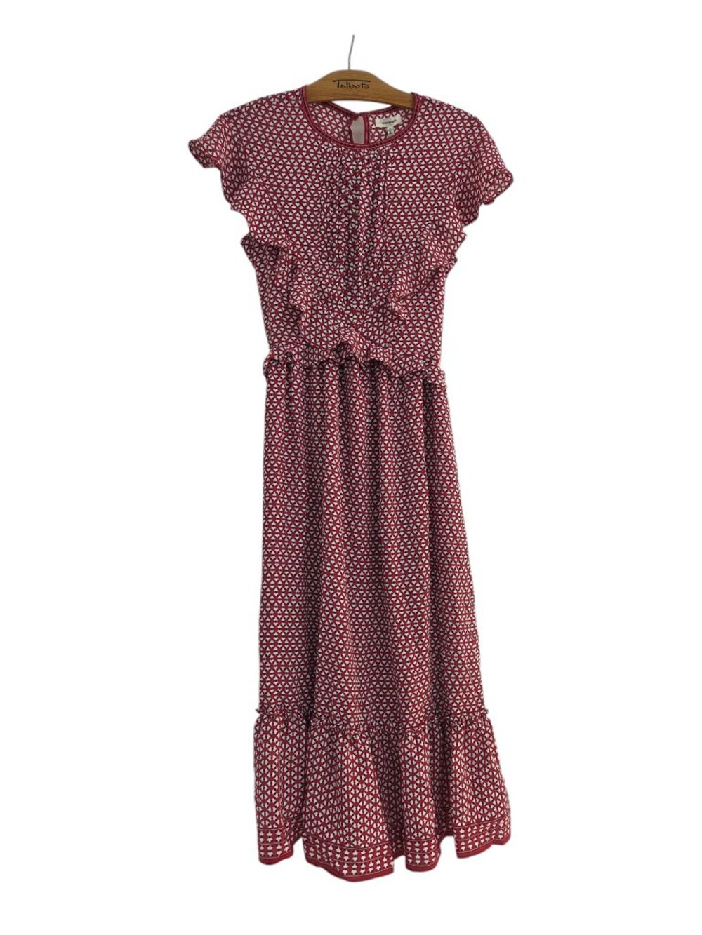 Max Studio Women's Small Red Geometric Pleated Flutter Sleeve Midi Dress NWT